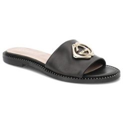 Czarne Klapki Lamanti Skórzane Buty Na Lato. Czarne klapki damskie LAMANTI, bez wzorów, ze skóry, bez obcasa, bez zapięcia. Za 329.00 zł.