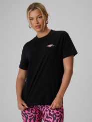 4F T-shirt loose z nadrukiem damski - czarny XS. Czarne koszulki sportowe damskie 4F, s, bez wzorów, z bawełny, bez ramiączek, trekkingowe. Za 79.99 zł.