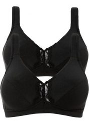 Biustonosz bez fiszbinów z bawełną organiczną (2 szt.). Czarne biustonosze bonprix, z aplikacjami, z bawełny. Za 94.99 zł.