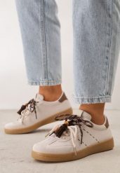Beżowe Sneakersy Typu Klasyczne Tenisówki Retro z Podwójnym Wiązaniem z Frędzlami Kotena. Brązowe trampki damskie Renee, bez wzorów, z jeansu, bez zapięcia. Za 99.99 zł.