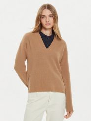 Tommy Hilfiger Sweter WW0WW43101 Beżowy Relaxed Fit. Brązowe swetry klasyczne damskie Tommy Hilfiger, l, z wełny, bez kołnierzyka. Za 399.99 zł.