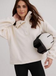 Damska bluza oddychająca z futerkową podszewką Polar Fleece Long Sleeve kremowa. Białe bluzy damskie Aim'n, m, z aplikacjami, z materiału, bez kaptura. Za 330.20 zł.