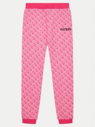 Guess Spodnie dresowe J4YQ11 KA6R4 Różowy Relaxed Fit. Czerwone spodnie dresowe dziewczęce Guess, z aplikacjami, z bawełny. Za 99.99 zł.