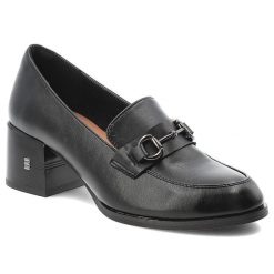 Półbuty damskie Vinceza, cholewka ze skóry naturalnej licowej wsuwany fason z ozdobnym paskiem i metalową klamrą, czarne, 18116. Czarne czółenka damskie VINCEZA, bez wzorów, ze skóry, bez obcasa, na obcasie. Za 179.00 zł.