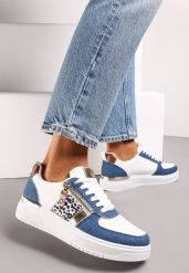 Niebieskie Sneakersy przed Kostkę z Suwakiem i Metaliczną Wstawką Ludovico. Niebieskie obuwie sportowe damskie Renee, przed kostkę, bez zapięcia. Za 74.99 zł.