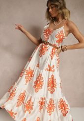 Pomarańczowa Rozkloszowana Sukienka z Wiskozy w Stylu Boho Terazi. Brązowe sukienki damskie Renee, bez wzorów, z wiskozy, boho, bez ramiączek. W wyprzedaży za 55.99 zł.