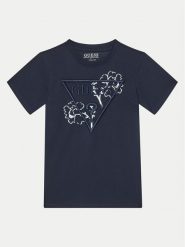 Guess T-Shirt L5GI09 K8HM4 Granatowy Regular Fit. Niebieskie t-shirty i koszulki chłopięce Guess, z aplikacjami, z bawełny, bez kołnierzyka, bez ramiączek. Za 69.99 zł.