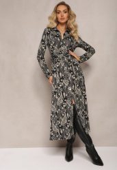 Czarna Koszulowa Sukienka Maxi we Wzór Paisley Asuve. Czarne sukienki damskie Renee, bez wzorów, z materiału, bez ramiączek. W wyprzedaży za 151.99 zł.