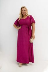Wieczorowa sukienka maxi Wedding Glow amarantowa z poświatą srebra na bal i wesele Plus Size Oversize. Czerwone sukienki damskie Moda Size Plus Iwanek, bez wzorów, z elastanu, eleganckie, bez ramiączek. Za 439.90 zł.
