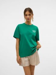 Vero Moda Koszulka "Katrine" w kolorze zielonym rozmiar: XS. Zielone bluzki damskie Vero Moda, xs, bez wzorów, z bawełny, bez kołnierzyka, bez ramiączek. Za 68.45 zł.