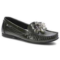 Zielone Mokasyny Nessi Damskie Eleganckie Obuwie. Zielone mokasyny damskie Nessi, z lakierowanej skóry, bez obcasa. Za 259.00 zł.