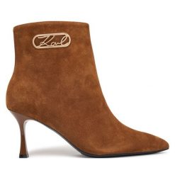 Botki KARL LAGERFELD. Brązowe botki damskie KARL LAGERFELD, bez obcasa, na szpilce, bez zapięcia. Za 964.99 zł.