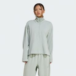 Bluza Soft Lux Quarter-Zip. Zielone bluzy damskie Adidas, l, bez wzorów, z bawełny, bez kaptura. Za 302.25 zł.