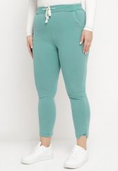 Jasnozielone Spodnie Skinny ze Sznurkiem w Pasie i Kieszeniami Irfana. Zielone rurki damskie Born2be, bez wzorów, z jeansu. Za 49.99 zł.