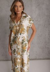 Zielona Sukienka w Kwiaty z Wiskozy o Pudełkowym Fasonie Aedonia. Zielone sukienki damskie Renee, bez wzorów, z tkaniny, boho, bez ramiączek. Za 119.99 zł.