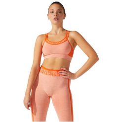 Biustonosz sportowy damski Asics Cropped Logo Seamless Bra. Brązowe biustonosze sportowe damskie Asics, bez wzorów, z elastanu. Za 89.99 zł.