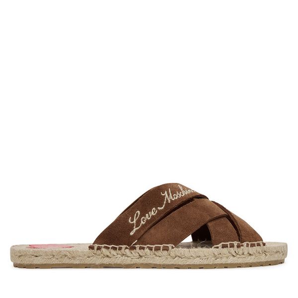 Klapki LOVE MOSCHINO. Brązowe klapki damskie Love Moschino, bez wzorów, bez obcasa, bez zapięcia. Za 409.99 zł.