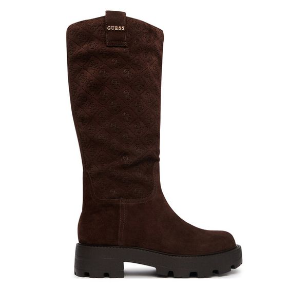 Kozaki Guess. Brązowe kozaki damskie Guess, bez obcasa, na płaskiej podeszwie, bez zapięcia. Za 824.99 zł.