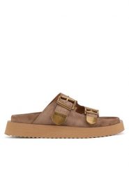 Badura Klapki CYCLAMEN-80033-25 Beżowy. Brązowe klapki damskie Badura, bez wzorów, ze skóry, bez obcasa, bez zapięcia. Za 299.99 zł.