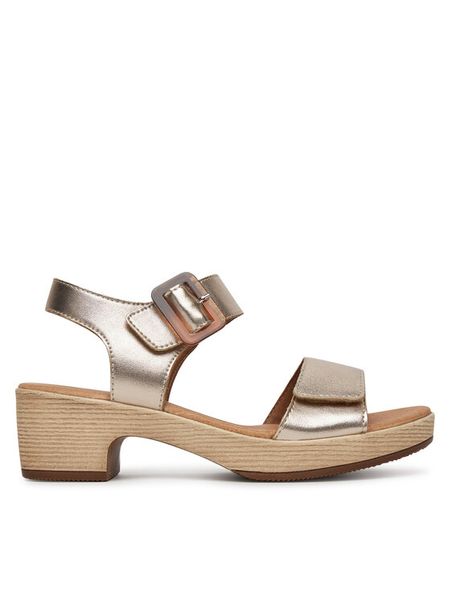 Remonte Sandały D0N52-90 Złoty. Żółte sandały damskie Remonte, bez wzorów, ze skóry, bez obcasa, na słupku, bez zapięcia. Za 295.99 zł.