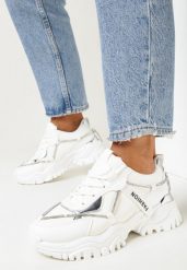 Białe Sneakersy na Grubej Podeszwie z Wycięciami i Ozdobną Sznurówką Daniates. Białe obuwie sportowe damskie Born2be, bez zapięcia. Za 69.99 zł.
