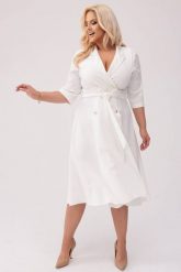 Elegancka żakietowa sukienka Marietta w kolorze ecru XXL OVERSIZE WIOSNA. Żółte sukienki damskie Moda Size Plus Iwanek, bez wzorów, z elastanu, biznesowe, bez ramiączek. Za 325.00 zł.