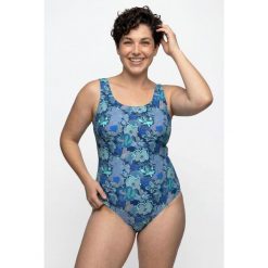 Damskie Strój kąpielowy kwiaty bez miękkich miseczek pas pod biustem. Niebieskie stroje jednoczęściowe Ulla Popken, bez wzorów, z elastanu. Za 199.99 zł.