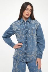 Koszula jeansowa damska LIU JO. Koszule damskie Liu Jo, bez wzorów, z jeansu, bez kołnierzyka, bez ramiączek. Za 729.00 zł.