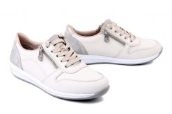 RIEKER N1100-80 white combination, półbuty damskie. Brązowe półbuty damskie Rieker, bez wzorów, bez obcasa, bez zapięcia. Za 379.90 zł.