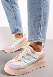 Beżowo-Fioletowe Sznurowane Płaskie Sneakersy z Kolorowymi Wstawkami z Ekoskóry Wonise. Brązowe obuwie sportowe damskie Renee, na jesień, przed kostkę, bez zapięcia. Za 79.99 zł.