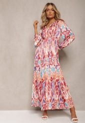Bordowa Rozkloszowana Sukienka z Elastyczną Gumką w Talii w Stylu Boho Mizza. Czerwone sukienki damskie Renee, bez wzorów, z materiału, boho, bez ramiączek. W wyprzedaży za 127.99 zł.