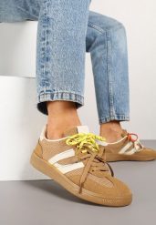 Brązowe Sneakersy z Geometrycznymi Paskami i Podwójnym Wiązaniem Florlevi. Brązowe obuwie sportowe damskie Renee, bez zapięcia. Za 89.99 zł.