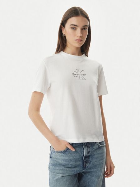 Calvin Klein Jeans T-Shirt LV047G831G Biały Regular Fit. Białe t-shirty damskie Calvin Klein Jeans, s, bez wzorów, z jeansu, bez kołnierzyka. Za 129.99 zł.