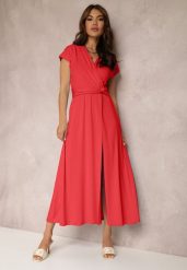 Czerwona Sukienka Kopertowa Appephone. Czerwone sukienki damskie Renee, bez wzorów, z tkaniny, glamour, bez ramiączek. Za 129.99 zł.