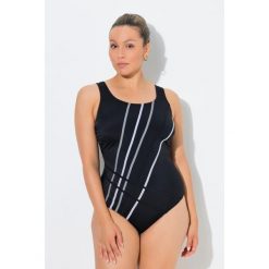 Damski Strój kąpielowy kolorowe wypustki bez miękkich miseczek. Czarne stroje jednoczęściowe Ulla Popken, bez wzorów, z elastanu. Za 199.99 zł.