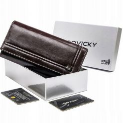 Portfel skórzany Rovicky CPR-8787-BAR brązowy. Brązowe portfele damskie ROVICKY, bez wzorów, ze skóry. Za 109.99 zł.