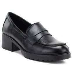 Półbuty damskie mokasyny na obcasie czarne Potocki SZ12870. Czarne mokasyny damskie POTOCKI, ze skóry ekologicznej, bez obcasa. Za 139.99 zł.