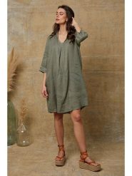 Joséfine Lniana sukienka "Mouna" w kolorze khaki rozmiar: XXL. Brązowe sukienki damskie Joséfine, bez wzorów, ze lnu, bez ramiączek. Za 152.99 zł.