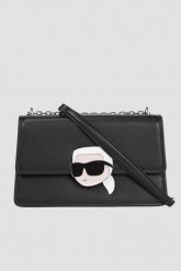 KARL LAGERFELD Czarna torebka K/ikonik 2.0 Leather. Czarne torebki wieczorowe damskie KARL LAGERFELD, bez wzorów, ze skóry, bez dodatków. W wyprzedaży za 799.99 zł.