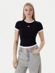 Tommy Jeans T-Shirt Badge DW0DW22575 Czarny Slim Fit. Czarne t-shirty damskie Tommy Jeans, xs, bez wzorów, z bawełny, bez kołnierzyka. Za 169.99 zł.