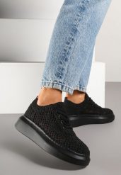 Czarne Ażurowe Sneakersy w Stylu Tenisówek ze Skórzaną Wkładką Ansonia. Czarne obuwie sportowe damskie Born2be, z jeansu, bez zapięcia, tenisowe. Za 89.99 zł.