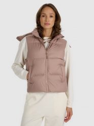 4F Bezrękawnik puchowy z naturalnym wypełnieniem damski - beżowy L. Brązowe kamizelki damskie 4F, na zimę, l, bez wzorów, z materiału, bez kaptura. Za 499.99 zł.