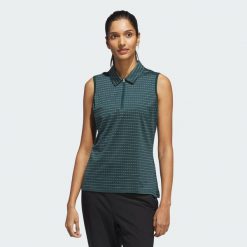 Koszulka polo bez rękawów z prążkowaną dzianiną żakardową Ultimate365. Niebieskie koszulki damskie Adidas, s, bez wzorów, z dzianiny, bez kołnierzyka, bez ramiączek. Za 279.00 zł.
