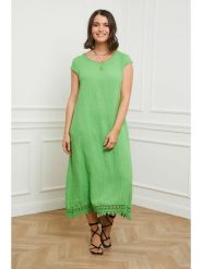 Curvy Lady Lniana sukienka w kolorze zielonym rozmiar: 44/46. Zielone sukienki damskie Curvy Lady, bez wzorów, z koronki, klasyczne, bez ramiączek. Za 145.26 zł.