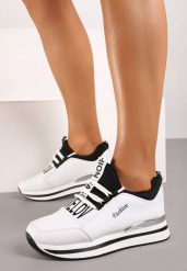 Biało-Czarne Wsuwane Sznurowane Sneakersy na Platformie Aplemia. Białe obuwie sportowe damskie Renee, z materiału, bez zapięcia. Za 79.99 zł.