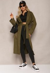 Zielony Płaszcz z Wiązanym Paskiem Oversize Terethia. Zielone płaszcze damskie Renee, l, bez wzorów, z materiału, bez kaptura. Za 279.99 zł.