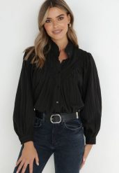 Czarna Koszula Oversize Megona. Czarne koszule damskie Born2be, m, bez wzorów, z bawełny, bez kołnierzyka, bez ramiączek. Za 159.99 zł.
