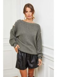 Joséfine Sweter "Cornella" w kolorze oliwkowym rozmiar: XL. Brązowe swetry klasyczne damskie Joséfine, xl, z kaszmiru, bez kołnierzyka. Za 180.45 zł.