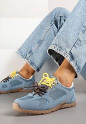 Niebieskie Sneakersy z Dwoma Parami Sznurówek Silfita. Niebieskie obuwie sportowe damskie Born2be, bez zapięcia, trekkingowe. Za 89.99 zł.