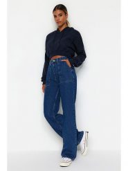 Trendyol Dżinsy - Mom fit - w kolorze niebieskim rozmiar: 36. Niebieskie jeansy damskie Trendyol, z podwyższonym stanem. Za 100.99 zł.